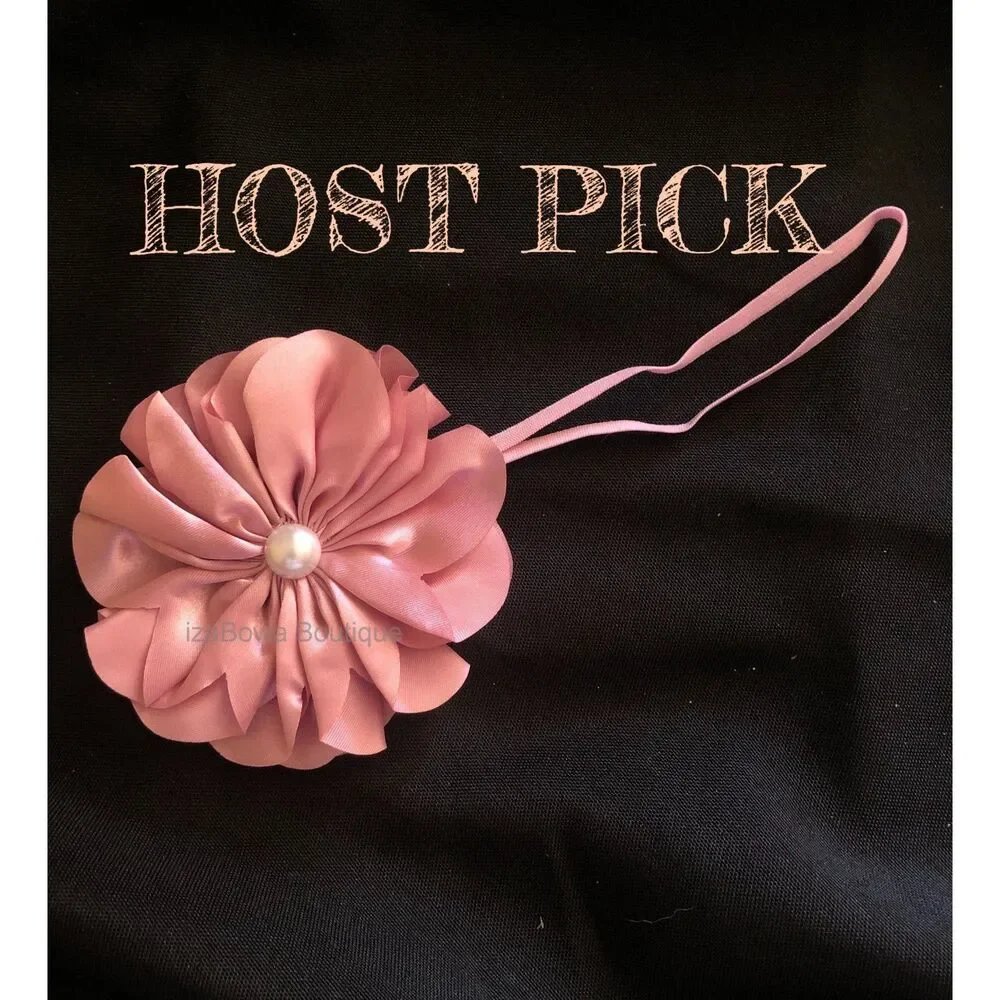💗HOST PICK💗  Dusty Rose Satin Flower w/ Pearl Center Headband  SPHB2  Handmade